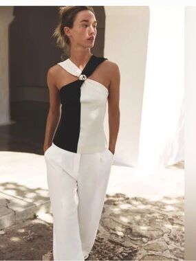 Zara Black & White Colorblock Halter Cross top